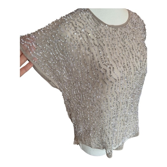 NWT* PARKER Hazel Silk Sequin Top Champagne Grey XS - Picture 8 of 10